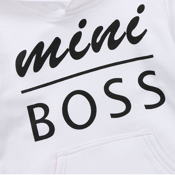0-5T Baby Boy or Girl White Logo Mini Boss Hoodie - Picture 6 of 6